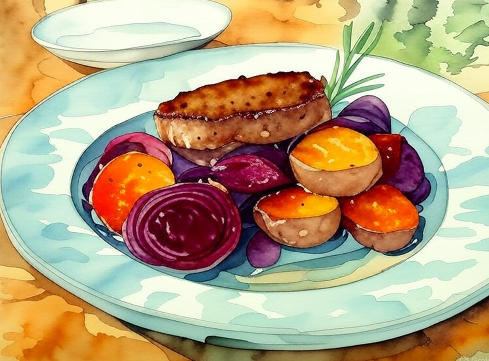 Foie gras à la patate douce et betteraves
